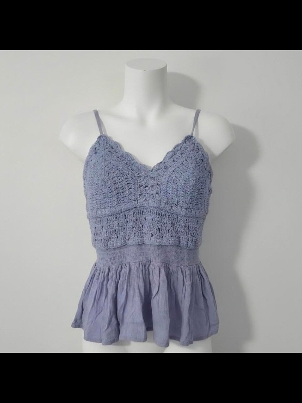 Crochet Bodice Lavender Camisole with Peplum Hem